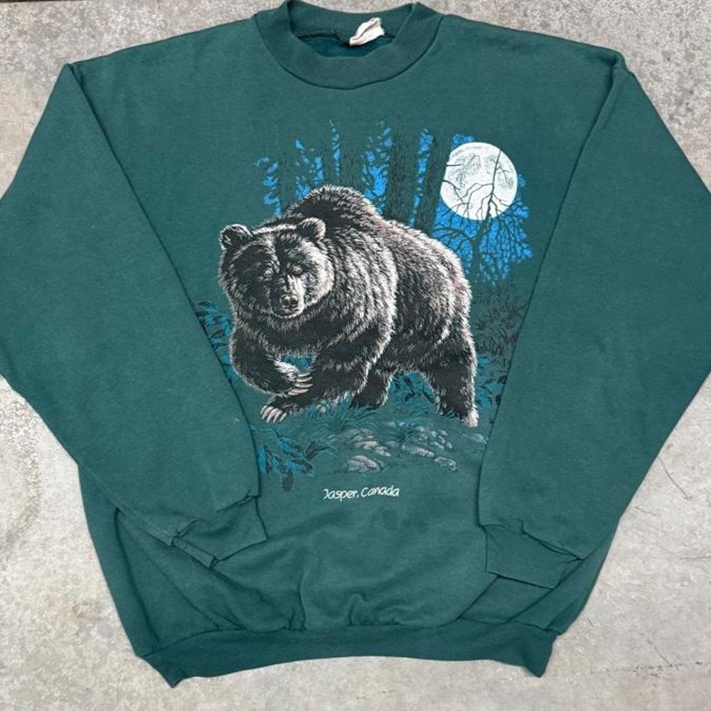 Vintage 90s Men's Grizzly Bear Jasper Colorado Nature Crewneck Sweatshirt Medium